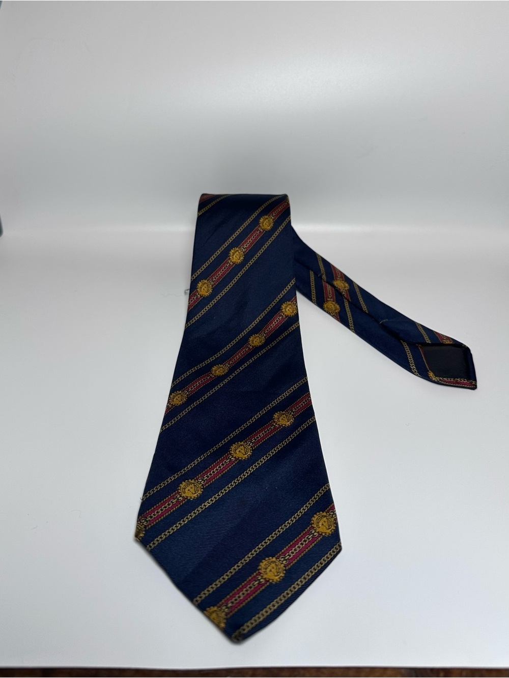 Lanvin Paris Men's Striped 100% Silk Neck Tie Navy Blue 55X3